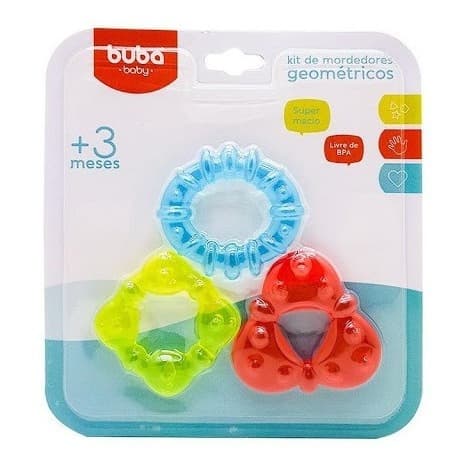Mordedor Para Bebês Com Água 3 Peças Geométricos Bebe