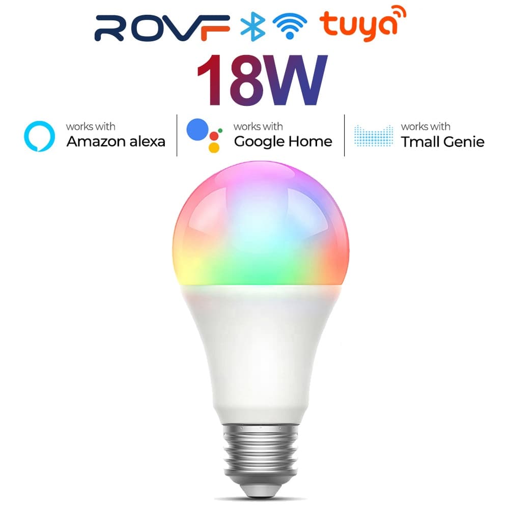 ROVF 13/15/18W WiFi Inteligente Lâmpada De Luz E27 RGB LED Regulável Com Tuya Vida APP Controle De Voz Para O Google Em Casa Alexa