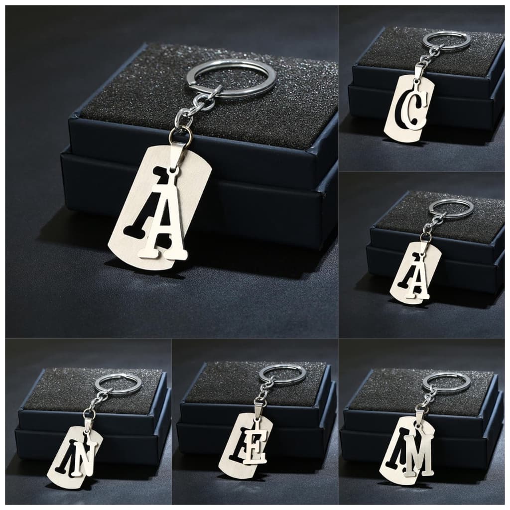 Simples Aço Inoxidável 26 Cartas Em Inglês Chaveiro Encanta Alfabeto De Metal Para Casal Carro Pingente Acessórios Presente
