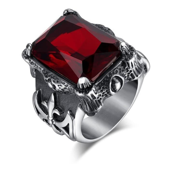Anel garra masculino pedra rubi gótico dark místico medieval