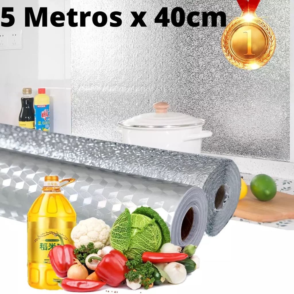 Rolo de 2 Metros ou 5 Metros Papel De Parede Aluminio Adesiva Impermeavel Folha Autoadesiva Protetor Cozinha Fogao Forro Gaveta