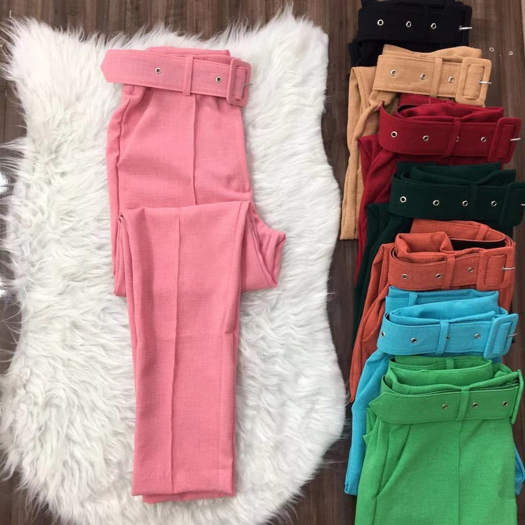 Calça Linho Feminina Com Cinto Sem Lycra