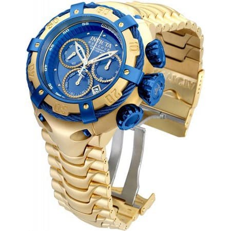 Relogio pesado Masculino Grande Dourado Azul Invi frete grátis