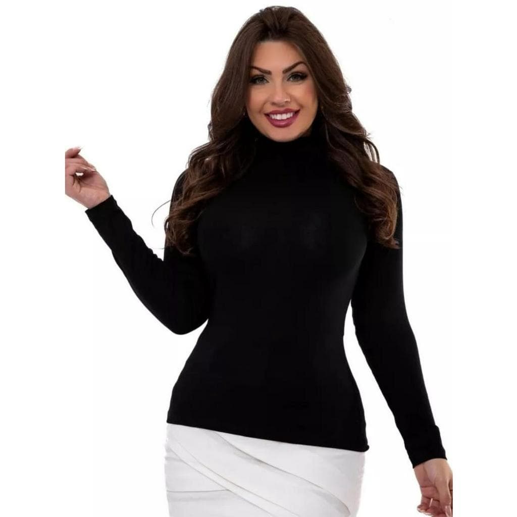 Blusa Manga Longa Gola Alta Segunda Pele Viscolycra