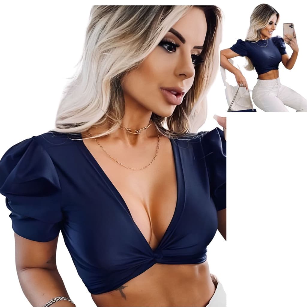 Cropped Feminino Multi Forma Nó 3 Usos Manga Princesa Verão 2021