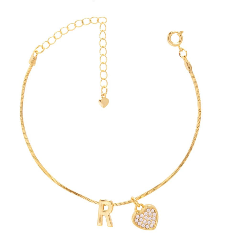 1 Pulseira madrinha coração com inicial folheado A Ouro
