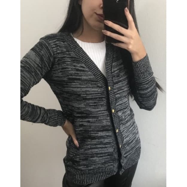 Cardigan trico botões inverno Blusa feminina manga longa mesclada, suéter feminino estampado moletom