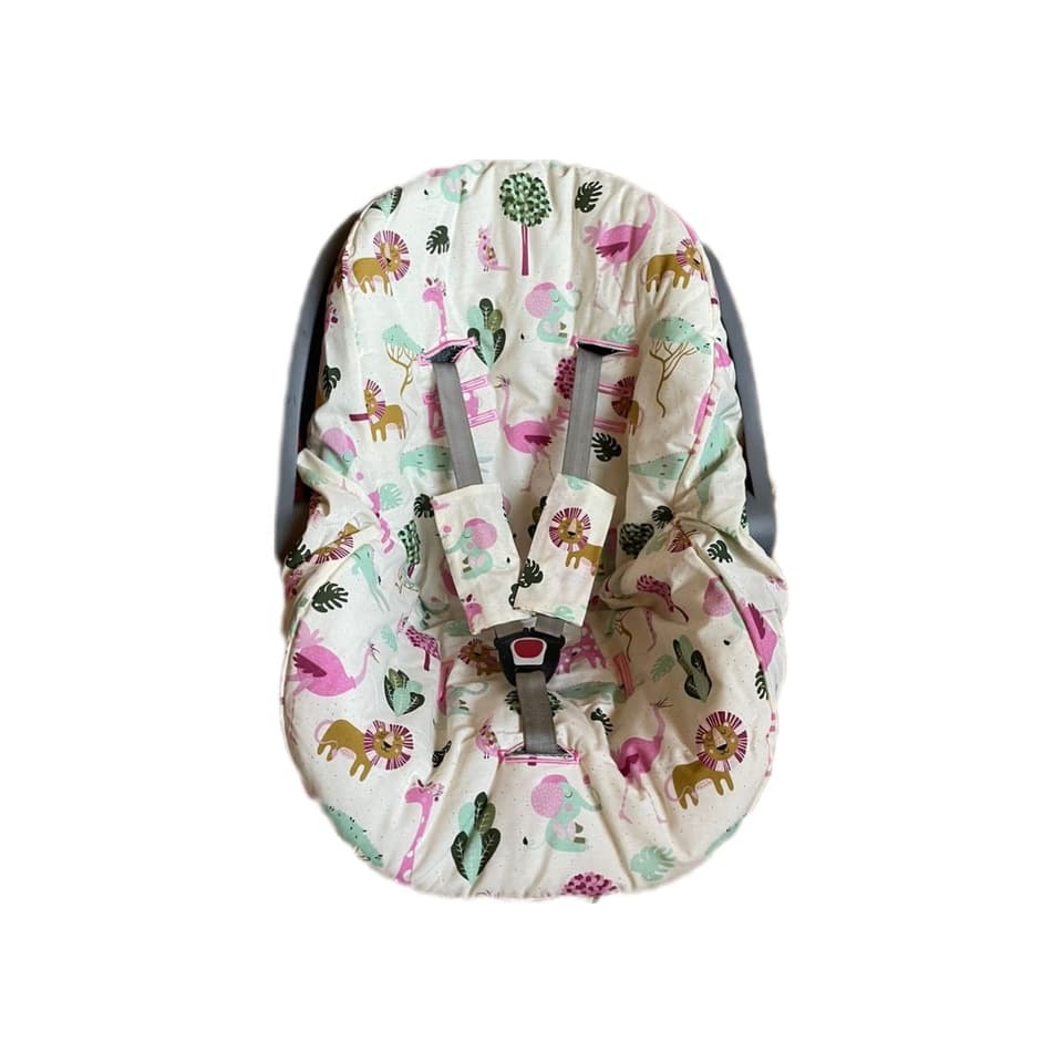 Capa Forro Para Bebê Conforto Com Protetor De Cinto Estampado Safari Rosa Infantil Menina