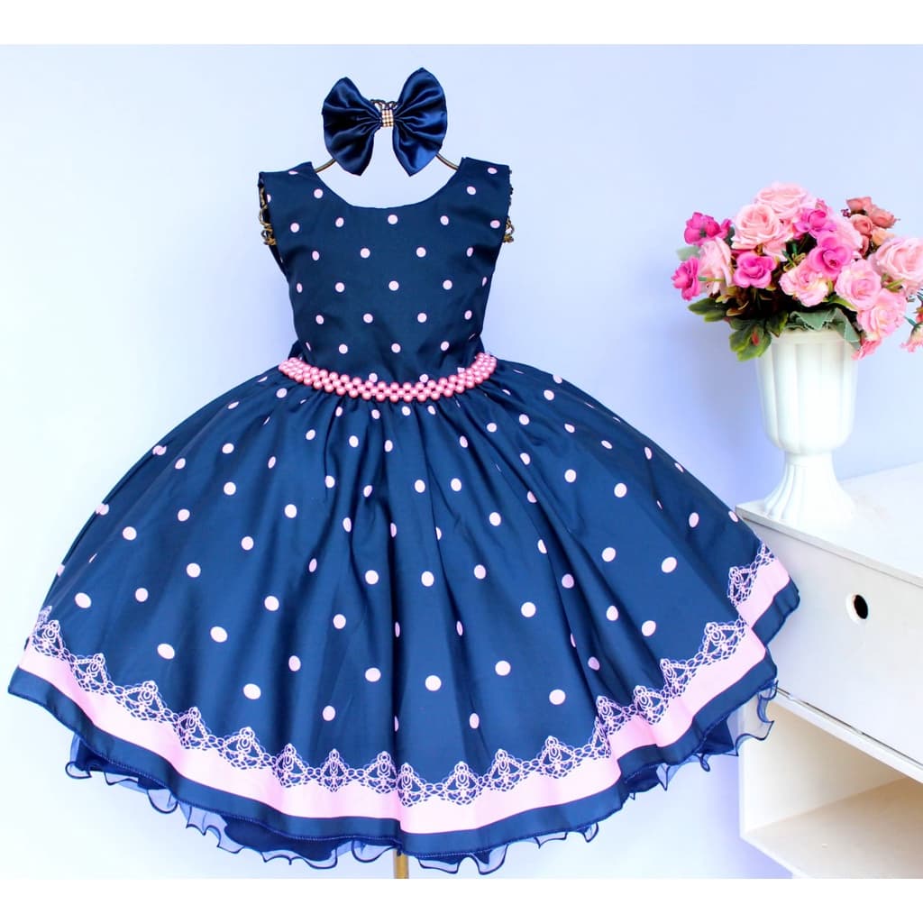 Vestido Infantil Indigo Poá Princesa Festa Casamento Formatura Daminha Com Tiara