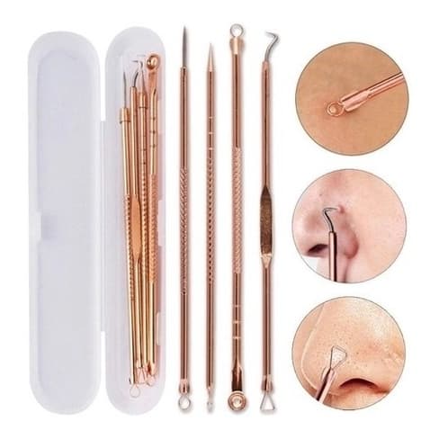 Kit 4 de Ferramentas de Beleza Extrator de Acne Removedor de Cravo Espinha Aço Inoxidável Agulhas