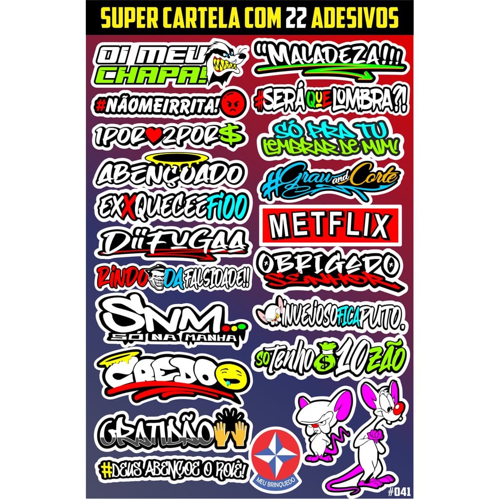 Cartela com 22 Adesivos - para Bike Carro Moto Capacete