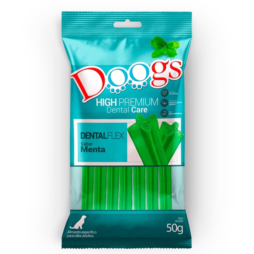 Osso Palito Petisco para Cães Dental Flex Sabor Menta Pacote 50g