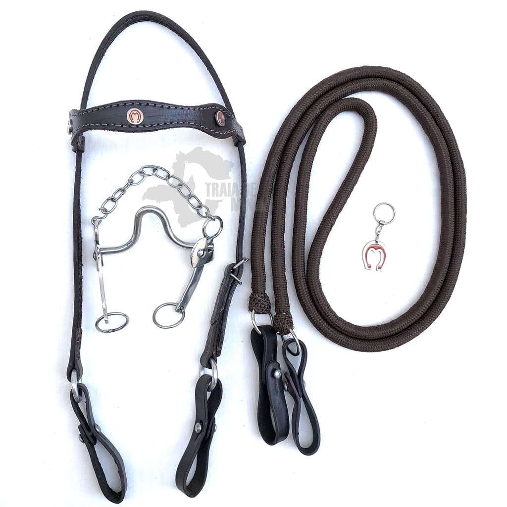 Kit Acessórios De Cavalgada Freio Inox Cabeçada Goianinha Rédea Polipropileno + Chaveiro Brinde