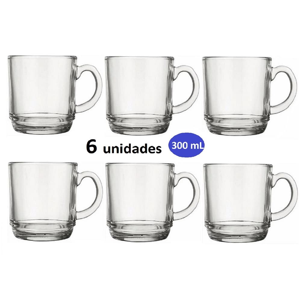 Jogo canecas de vidro 300ml, Aspen Nadir, (4 unidades ou 6  unidades).