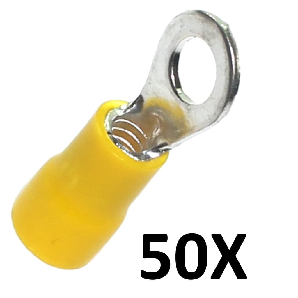 50X Terminal Pre Isolado Olhal 4mm A 6mm Amarelo Rv5.5-5 (Pacote c/ 50pçs)