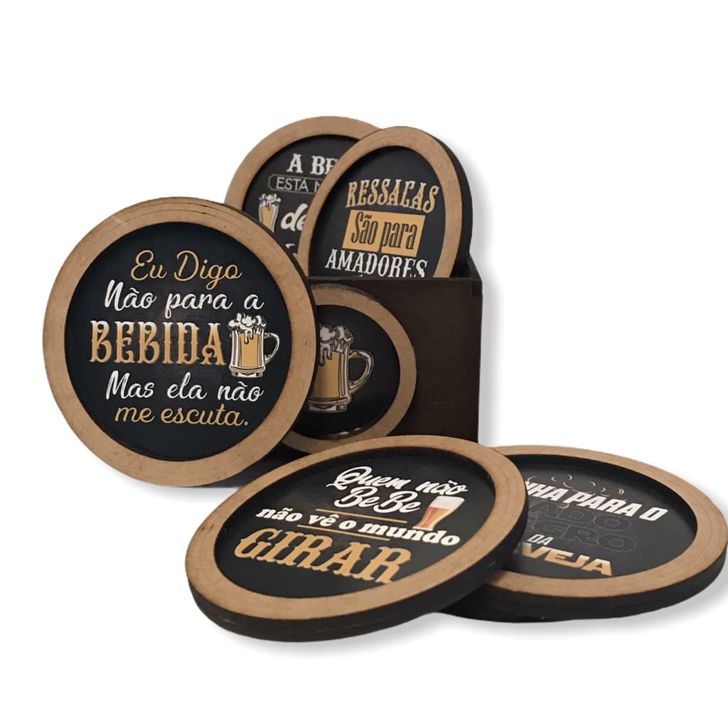 Porta Copos Frase Bebida Cerveja Mdf Redondo Bolacha Bar Boteco