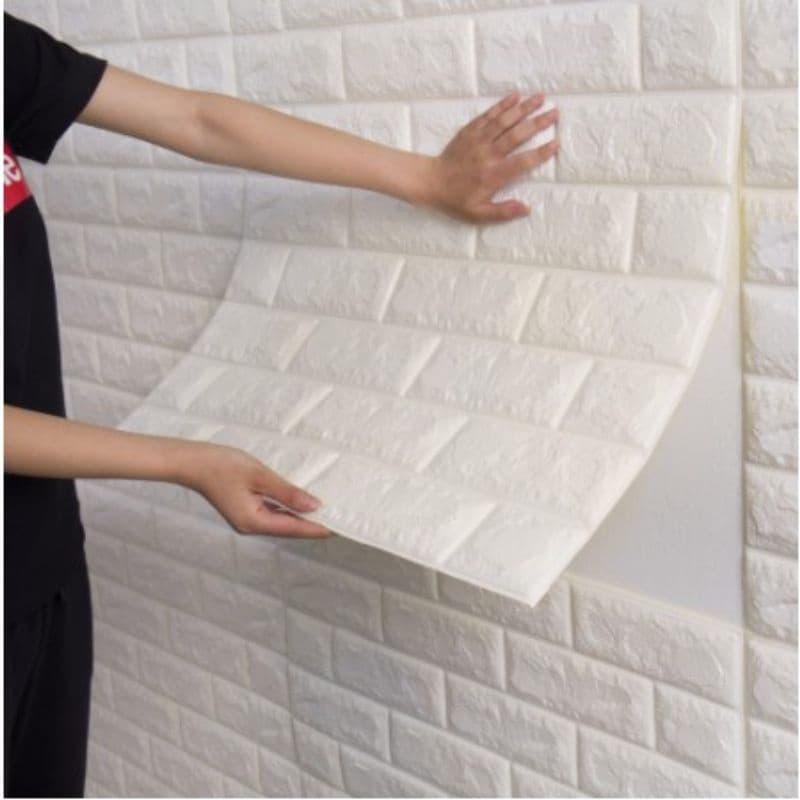 Painel Placa 3d Tijolo Branco Espuma Adesiva 70 X 76 Revestimento de Parede