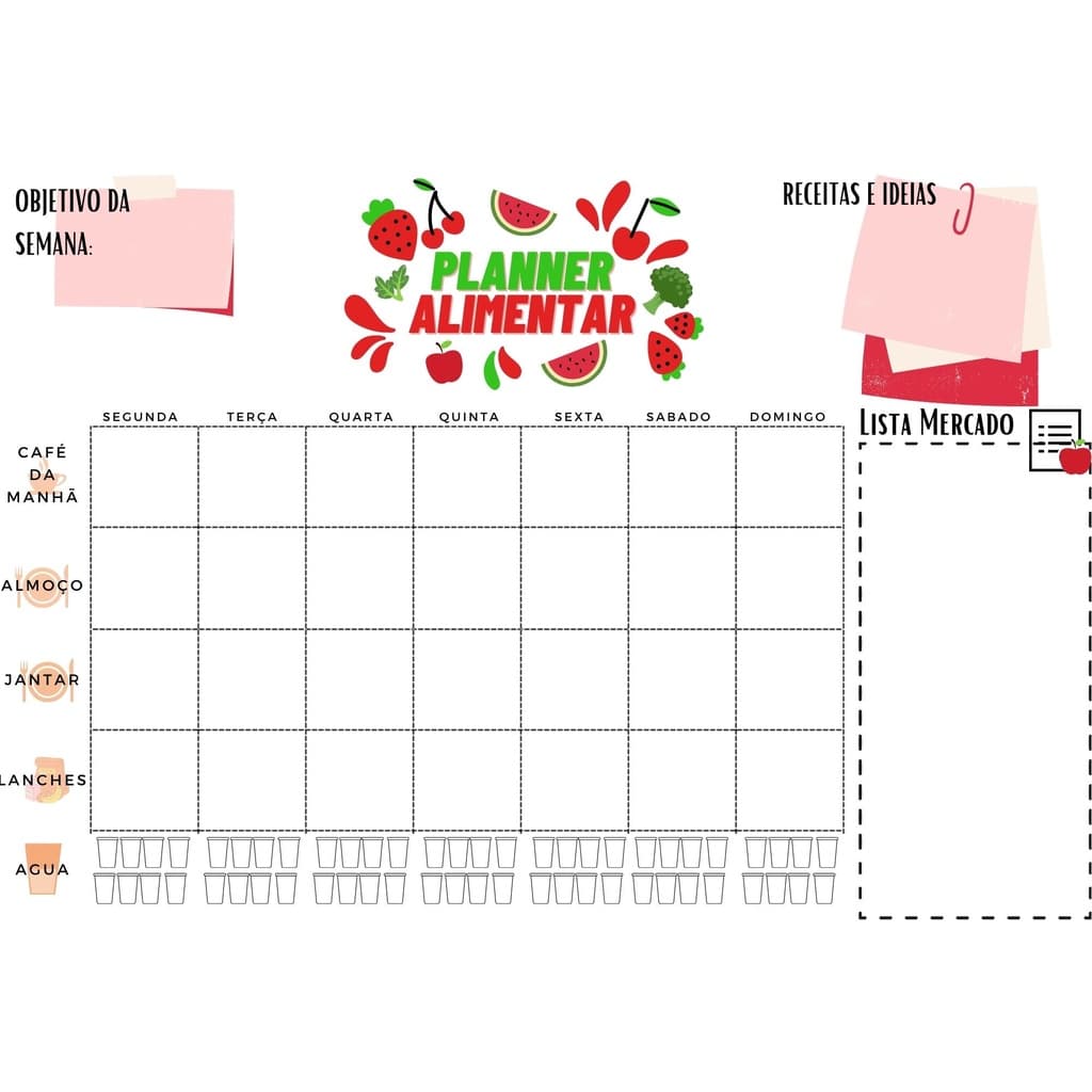 Lousa Quadro Magnético para Geladeira Cardapio dieta emagrecimento
