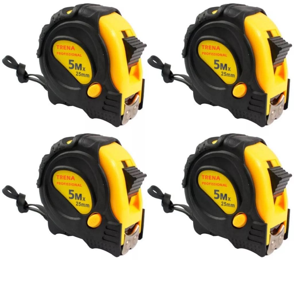 Trena De Aço 5 Metros Manual Emborrachada Kit Com 4 Trenas