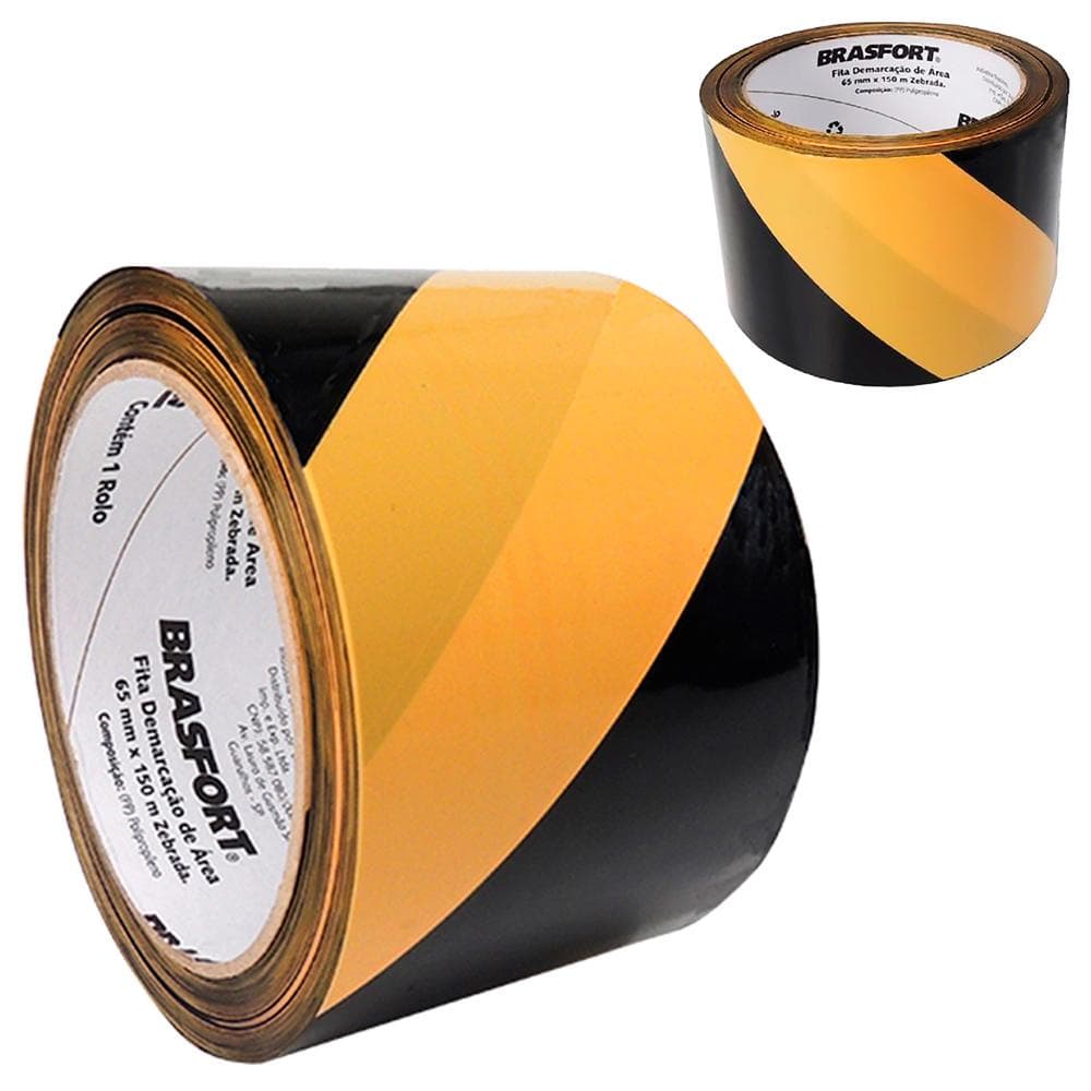 Fita Zebrada para Demarcação de Área  65 MM Rolo com 150 Metros BRASFORT