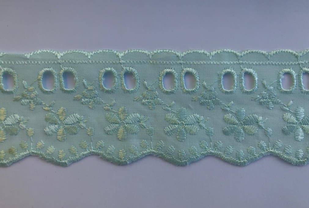 Renda Passa Fita de Broderi Verde 5 cm - 2 a 5 Metros
