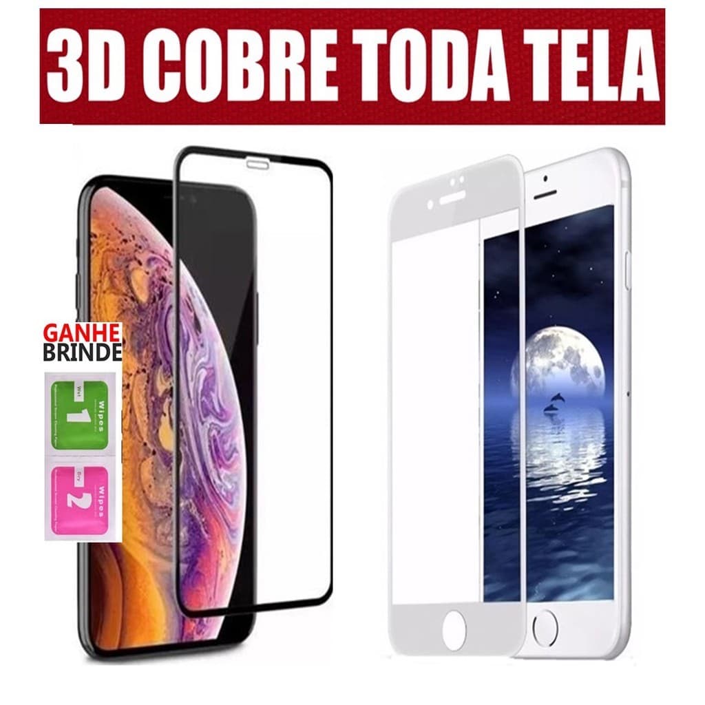Película 3D Full Premium iPhone 7 8  e 7 8 Plus + Kit limpeza de tela