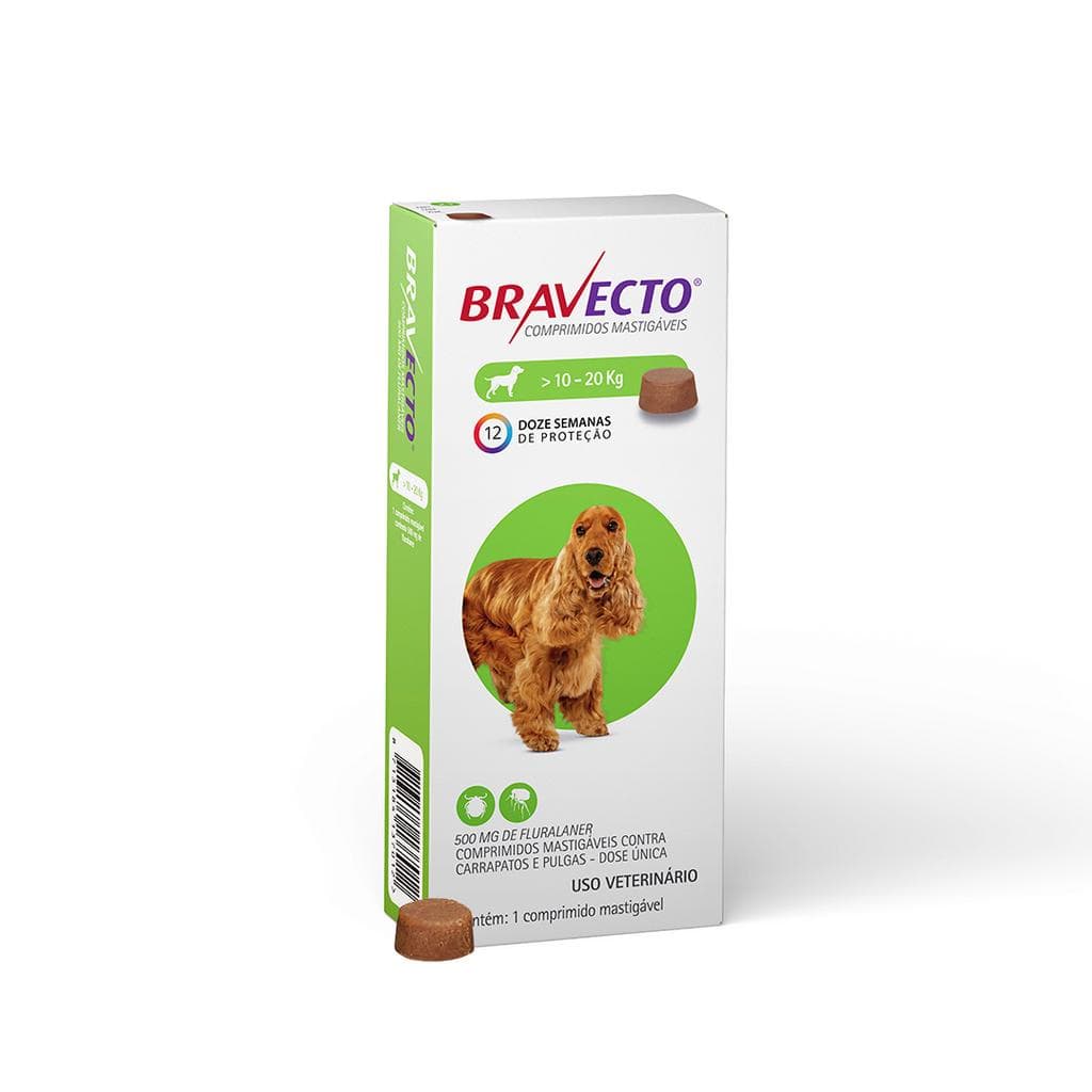 Bravecto Comprimidos Antipulgas e Carrapatos MSD para Cães de 10 a 20 kg