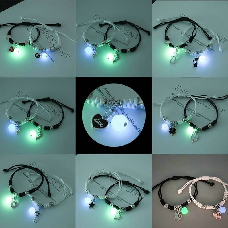 2 Pçs/SET Luminosa Pulseira Tecido Ajustável Moda Casais Pulseiras Acessórios De Jóias Dos Homens Das Mulheres