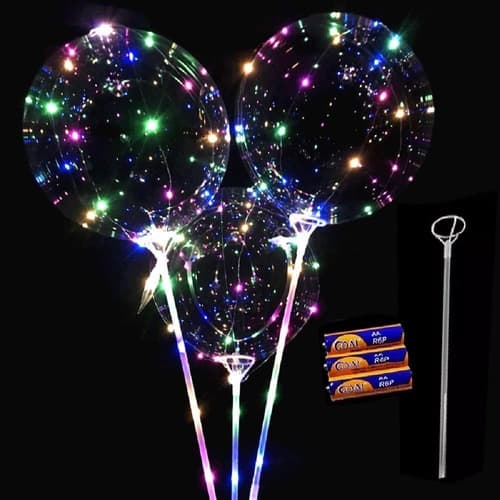 Kit Com 5 Balões de Led Transparente Com Vareta