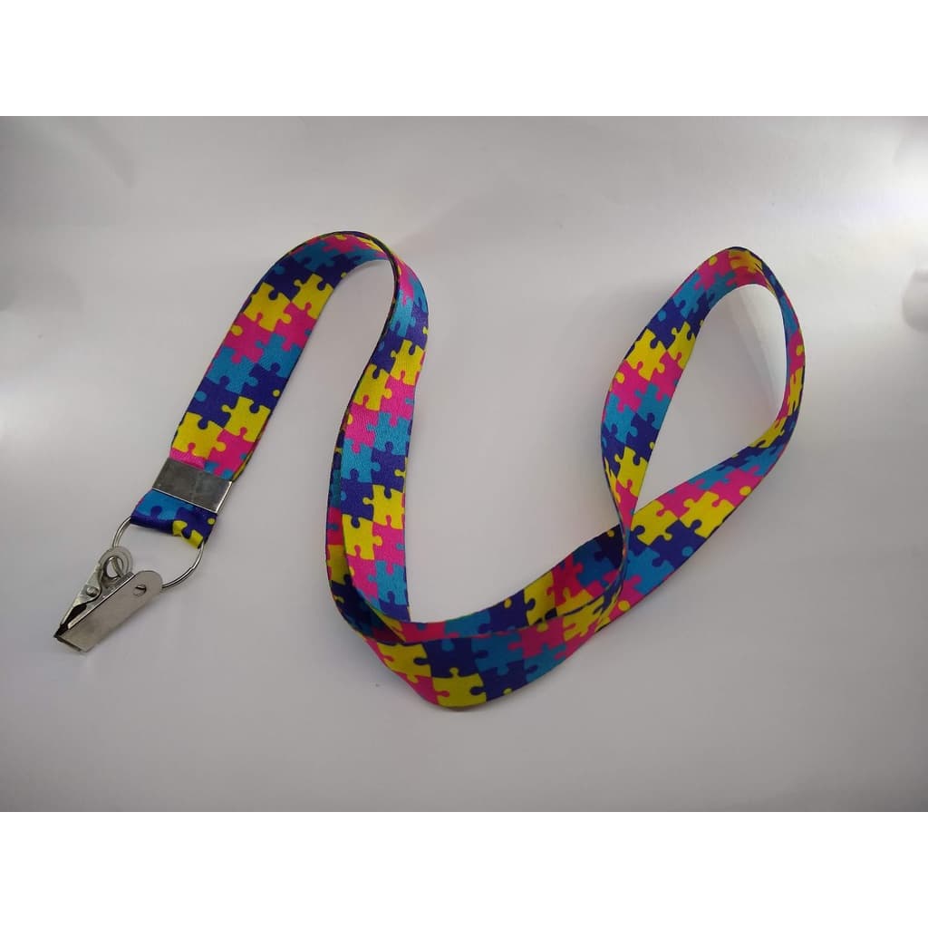 Cordão Para Crachá Quebra Cabeça com ROSA - Autismo - Autista - Menina