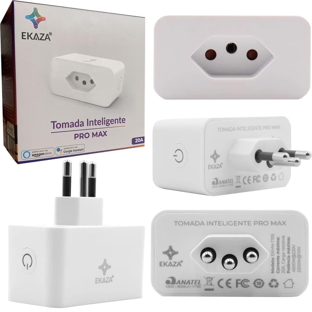 Tomada Inteligente Wi-Fi 20A 3 Pinos Alexa Google Home Voz Ekaza Pro Max EKHM-T105