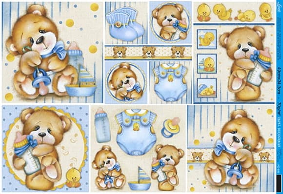 Papel Decoupage Litoarte 49x34,3 PD-589 infantil urso decoração artesanato