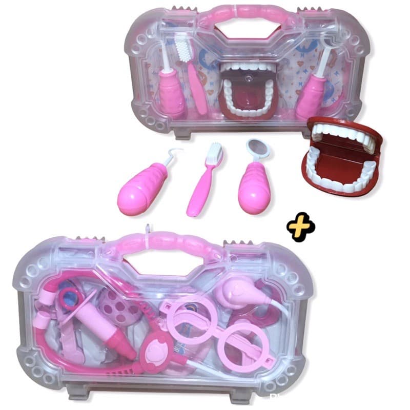Maleta Kit Dentista cor Rosa + Maleta Kit Médico cor Rosa brinquedo paki toys