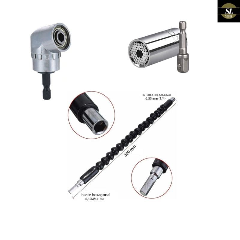 Kit Para Parafusadeira Adaptador Angular Soquete Universal Extensor Flexível Ferramenta Profissional