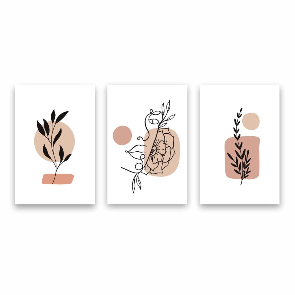 Kit 3 Placas Quadros Decorativos Minimalista  Branco Rose Salmão 20 x 30 cm Pra Sala Quarto Escritório