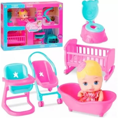 Brinquedo Casinha Little Dolls 1 Boneca Com 6 Acessórios  Divertoys