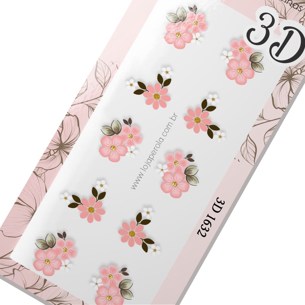 Adesivo 3D de Unhas- Flores rosas-3D 1632