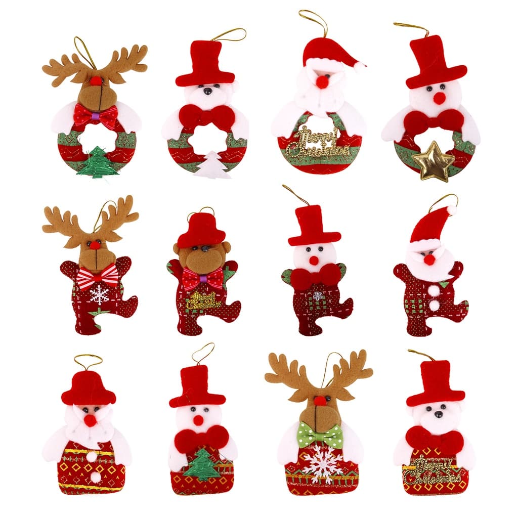 12 Pçs Ornamento Papai Noel / Rena / Boneco De Neve Para Decoração De Árvore De Natal / Casa / Festa / Presente