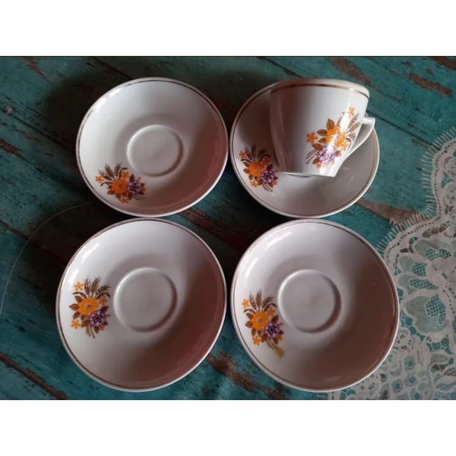 4 Pires + 1 Xicara De Cafezinho Pozzani Flor Amarela (a)