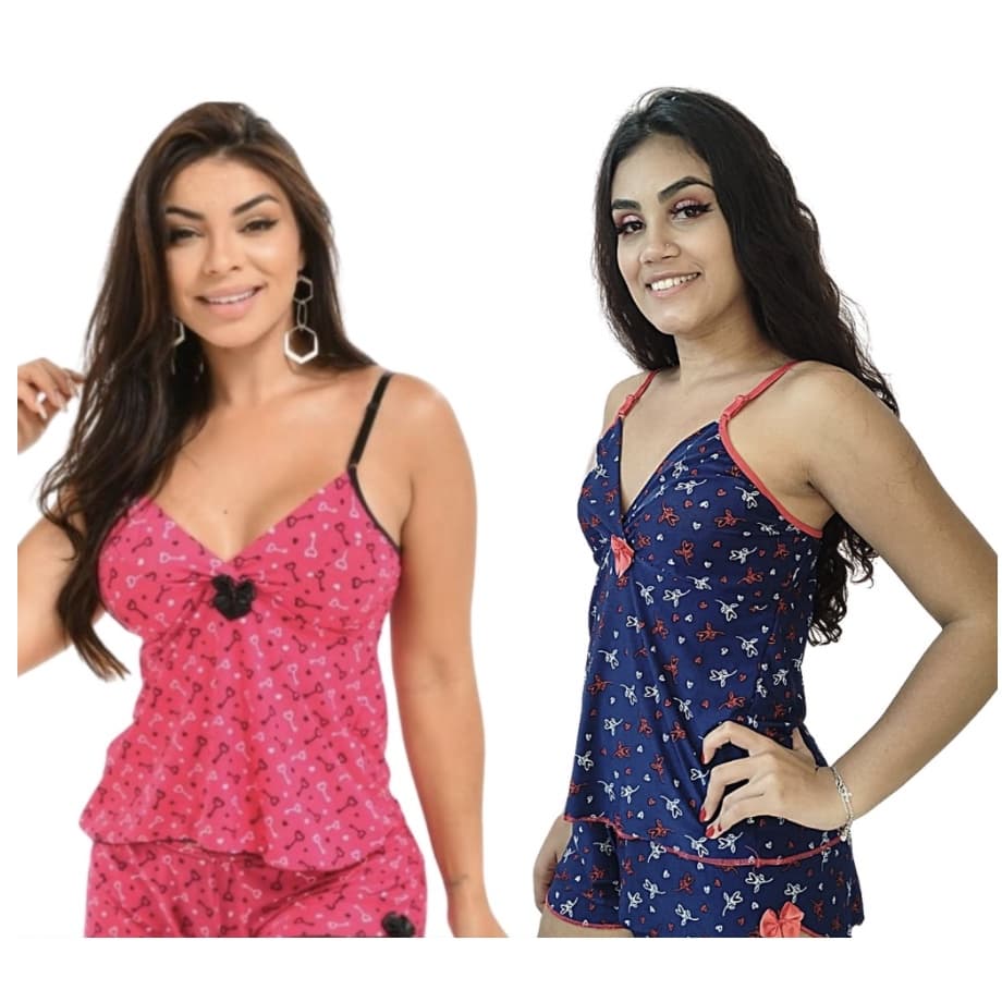 Pijama de Liganete Estampado Baby doll Super Confortáveis Strin