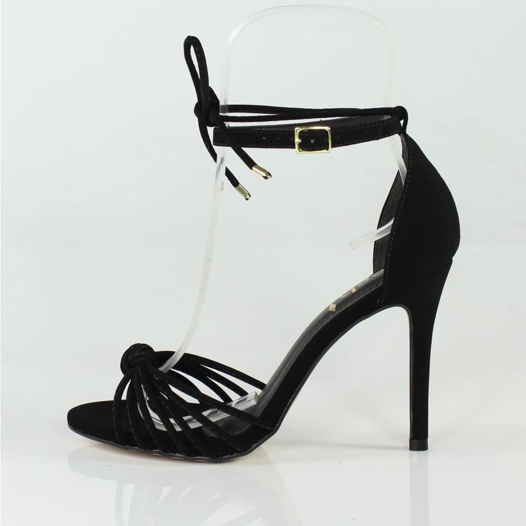 Sandália Salto Alto Week Shoes Minimalista Nó Duas Tiras Preto