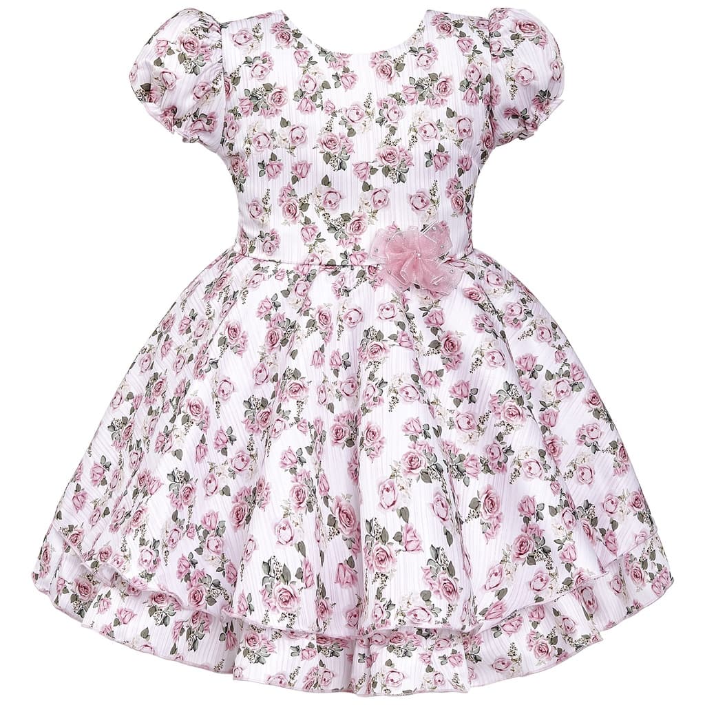 Vestido Infantil Floral Rosa Aniversário Casamento Batizado
