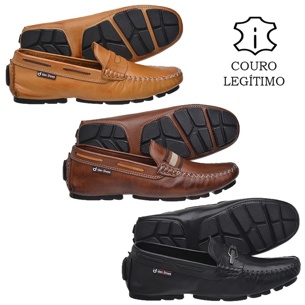 Kit 03 Pares de Drive Masculino em Couro Legítimo
