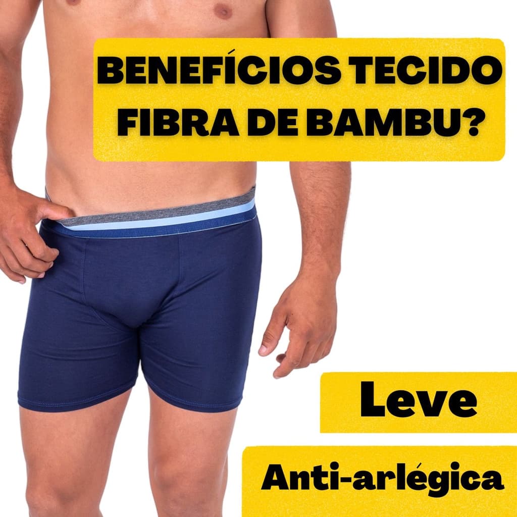 Cueca Boxer long PREMIUM tecido FIBRA DE BAMBU forrada Antialérgica