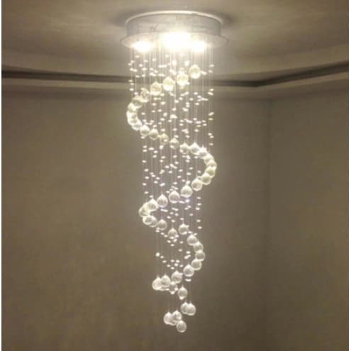 Lustre Espiral Pendente de Cristal K9 Inox 30cm – Altura pode optar de 50cm até 1,5m