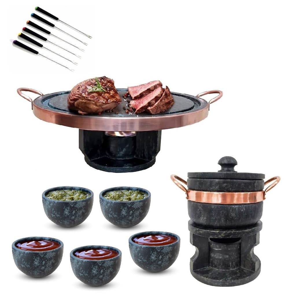 Fondue 37 Pedra Sabão + Fondue 500ml + 6 Garfos + 5 Tigelas.