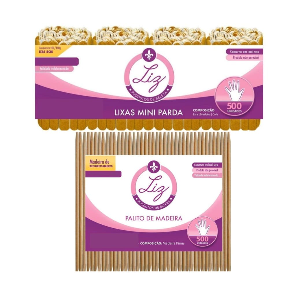 Combo Manicure 500 palitos + 500 mini lixas Liz produtos de beleza