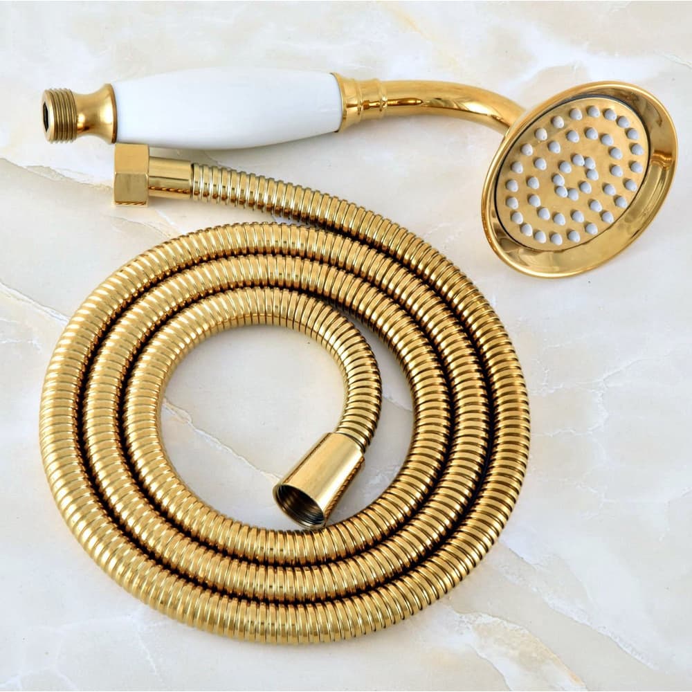 Kit De Banheiro De Hotel De Latão Dourado Cabeça De Spray De Chuveiro Portátil De Cerâmica/Conjunto De Mangueira De 1.5