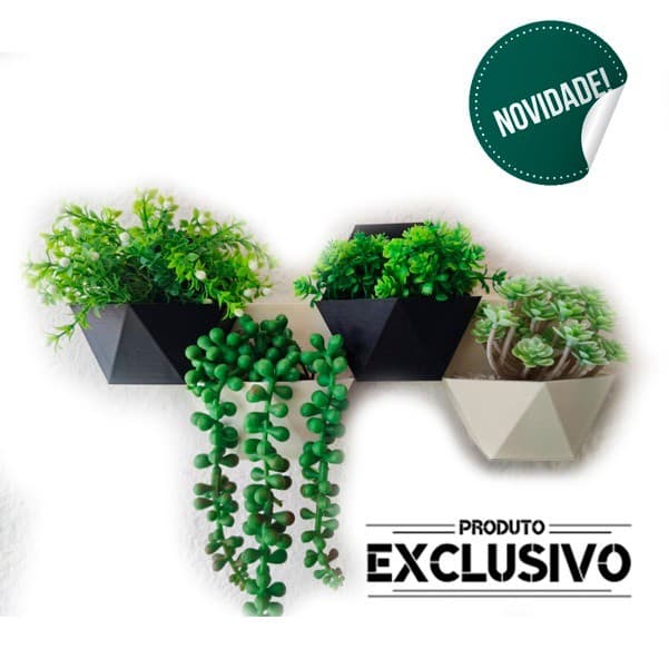 Kit 4 vasos decorativos de parede para suculentas - Jardim vertical - Modelos exclusivos