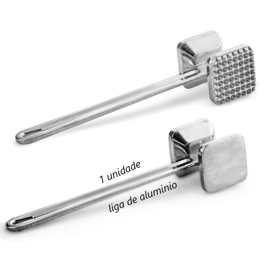 Martelo para carne batedor amaciador Martelinho churrasco resistente bife 24 cm Multiuso Aluminio MimoStyle